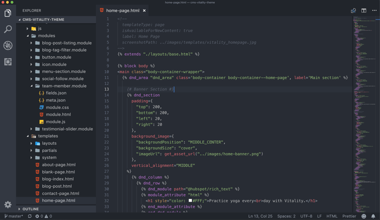 VS-Code mit geöffneter HTML- und HubL-Vorlage VS-Code mit geöffneter HTML- und HubL-Vorlage